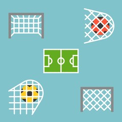 Set of shooting Football strike and soccer goal icon, flat design