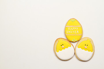 Easter cookies on a white background, closeup
