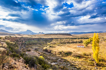 A typical Karoo landscape. Hills, mountains and wide open spaces. Eastern Cape, South Africa.