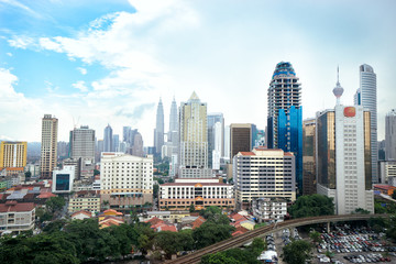Fototapeta na wymiar Asian megapolis. Beautiful city view with skyscrapers and roads.