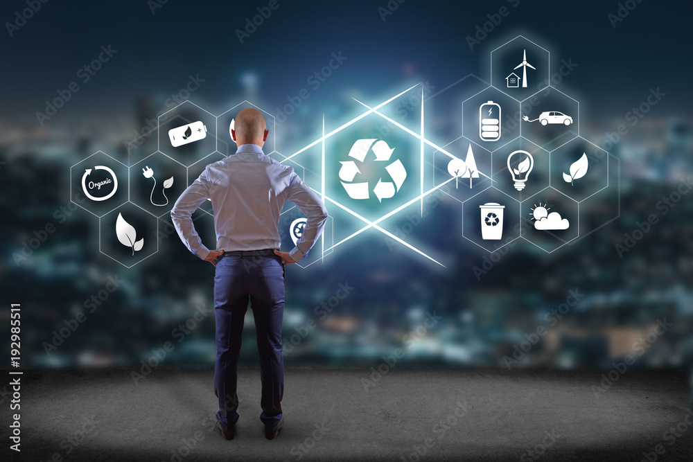 Poster view of a technology ecologic interface with icon displayed on a technology interface