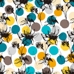 Vintage seamless pattern with hand drawn flowers.