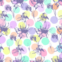 Vintage seamless pattern with hand drawn flowers.