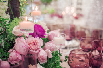 wedding decrotaions with flowers. picture with soft focus