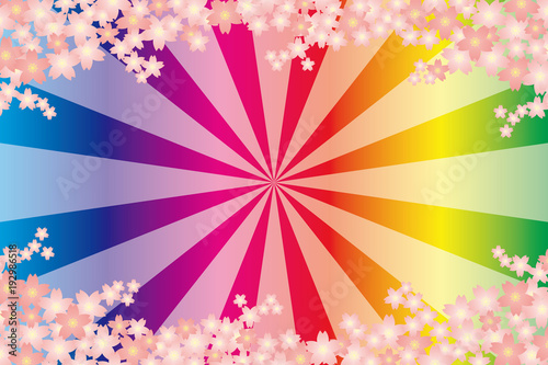 Background Wallpaper Vector Illustration Design Free Free Size Charge Free Colorful Color Rainbow Show Business Entertainment Party Image 背景素材壁紙 桜の花 春 入学式 卒業式 年賀状 はがきテンプレート 正月 満開 和風 模様 ピンク Wall Mural Tomo00