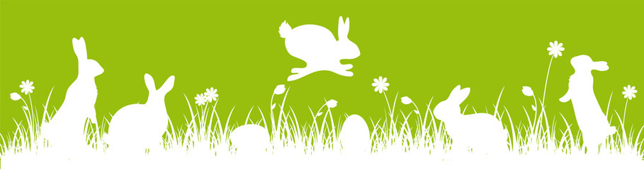 Easter Banner Meadow Green cute bunnies eggs 