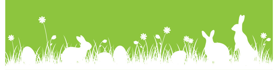 Easter Banner Meadow Green bunnies eggs 