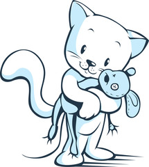 white cat with mouse toy cute vector illustration bicolor