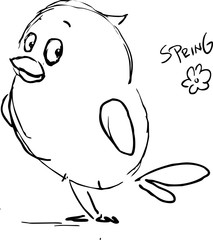 cute spring bird sketch black and white vector illustration