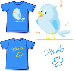 funny shirt with spring singing bird printed vector illustration