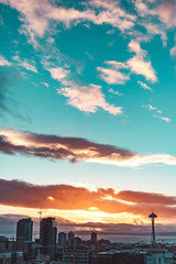 Beautiful sunset photo of Seattle, WA city skyline