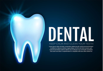 Shining Helthy Tooth with Lights. Stomatology Design Template. Dental Health Concept. Oral Care.