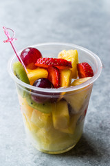 Fruit Salad with Strawberry, Kiwi, Mango and Grape in Plastic Cup