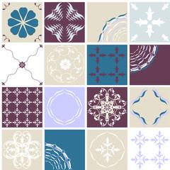 Ceramic tile. Mosaic. Seamless pattern. Floral ornament. Geometric background. A piece of interior. Vector.