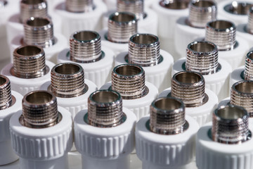 fittings and valve, pipes and adapters. Plumbing fixtures and piping parts