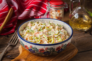 Salad with leek, carrots and apples.