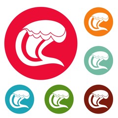 Wave surfing icons circle set vector isolated on white background