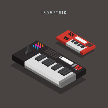 isometric. electronic keyboard. Musical Equipment. 3D. vector illustration. on gray background