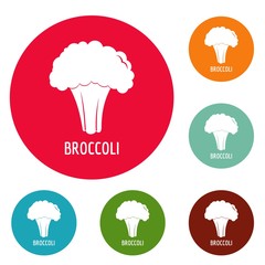Broccoli icons circle set vector isolated on white background