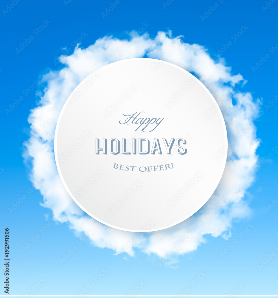Poster abstract holiday background with blue sky and clouds. vector.