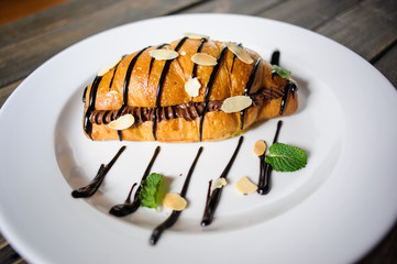croissant on the wooden table