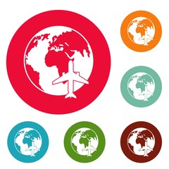 World tourism icons circle set vector isolated on white background