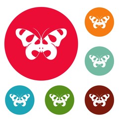 Flying butterfly icons circle set vector isolated on white background