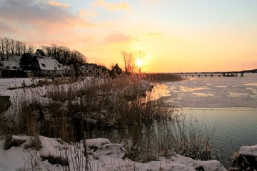 Obraz premium beautiful winter wonderland in the historical village Sieseby