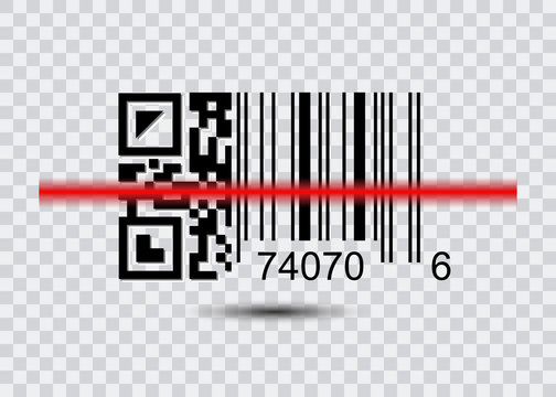 Sample Bar Codes And QR Code For Scanning Icon With Red Laser, Vector Illustration Isolated