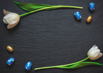 Easter Background with fresh Tulips 