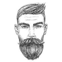 Hand drawn portrait of bearded man full face.