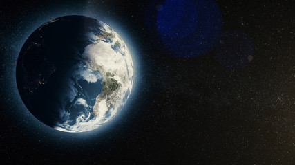 Fototapeta na wymiar Planet earth with sunrise in space, Rising Sun over Earth. Earth planet