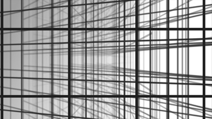 3D texture. Black and white background in a cage for banners and layouts. Volumetric background with bokeh effect. Background of intersecting gray lines. White background with perspective. Abstract