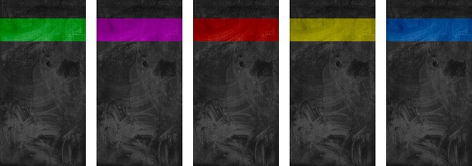5 dunkle grunge Oberfl&auml;chen mit Farbstreifen