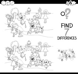 differences game with kids and dogs for coloring