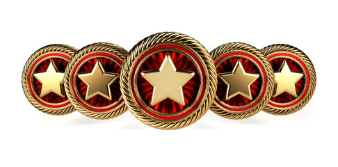 Golden Rating Star. Hospitality Ranking System. 3d Rendering Isolated on White Background