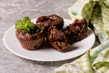 Chocolate muffins with crispy top