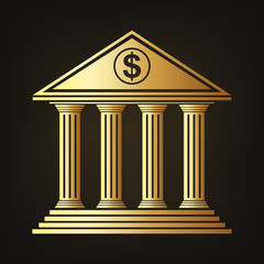 Gold building of the bank icon. Vector illustration.