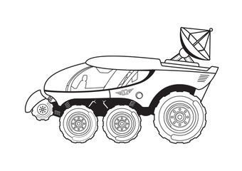 Moon Rover Side View Coloring Book. Line Art.