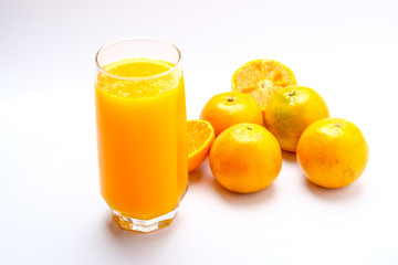 Fresh orange juice on white background