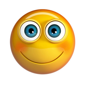Blushing Emoji. Excited Emoticon becoming red in the face . 3d Rendering isolated on white background