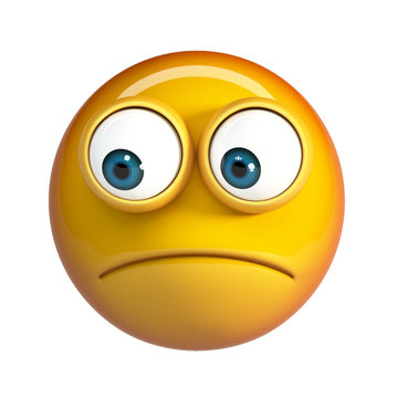 Worried emoji isolated on white background. Concerned emoticon 3d rendering