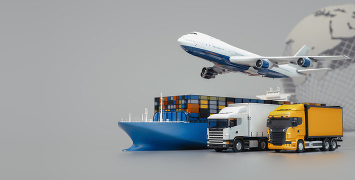 Plane trucks are flying towards the destination with the brightest. 3d rendering and illustration.