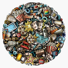 Obraz premium Cartoon vector doodles Cinema illustration