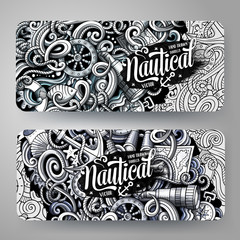 Cartoon graphics vector hand drawn doodles nautical horizontal banners