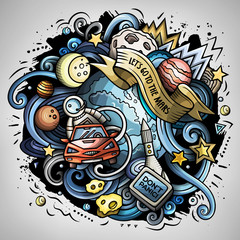 Cartoon vector doodles Space trendy illustration