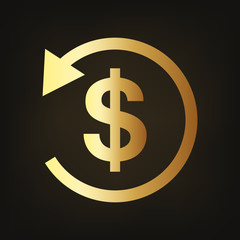 Gold cash back symbol. Vector illustration.