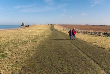 Reculver, Kent, UK along the cliff top walk on the coast near to Herne Bay and Whitstable.