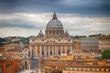 Fototapeta na wymiar Panorama of Rome with a view of Basilica from St. Peter in the Vatican. Italy