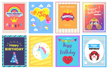 Happy Birthday Princess Set Vector Illustration